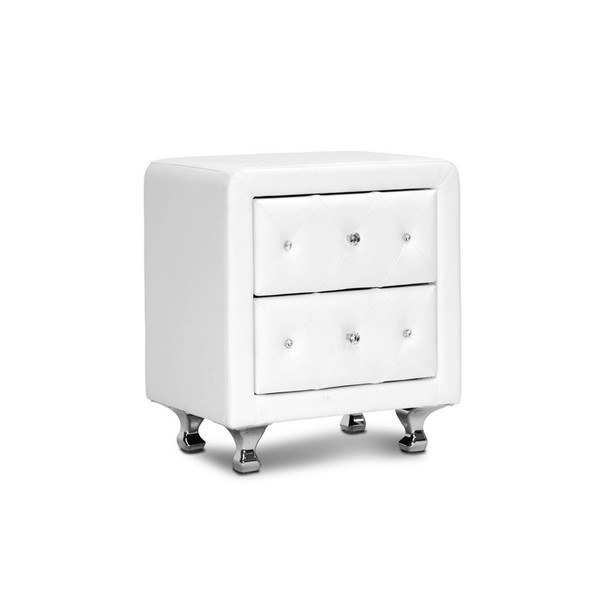 Baxton Studio Stella Crystal Tufted White Upholstered Modern Nightstand 98-4821